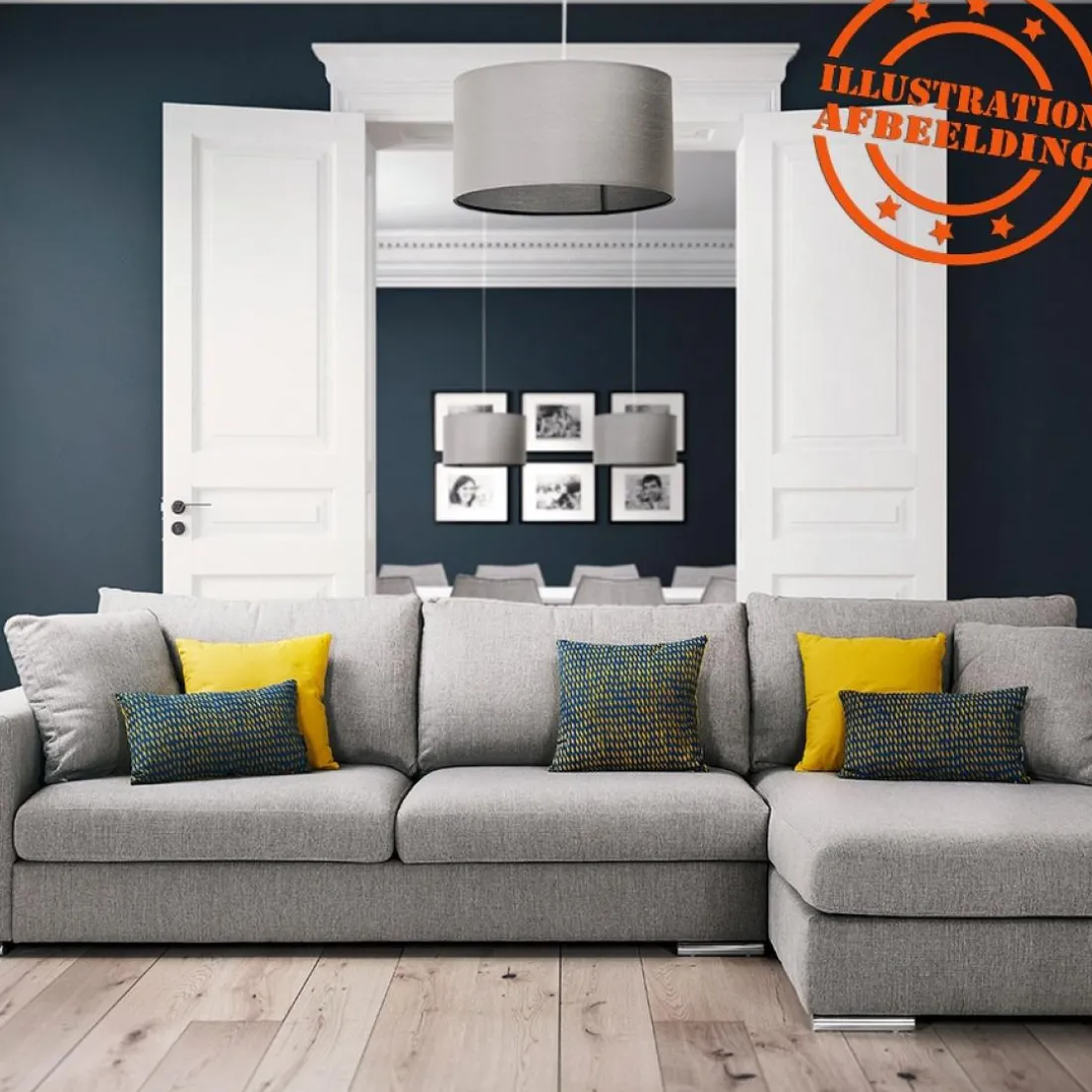 Suspension 'BUNGEE' ronde avec abat-jour gris