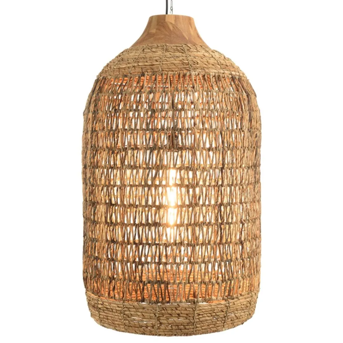 Suspension en abaca couleur naturelle et teck recyclé