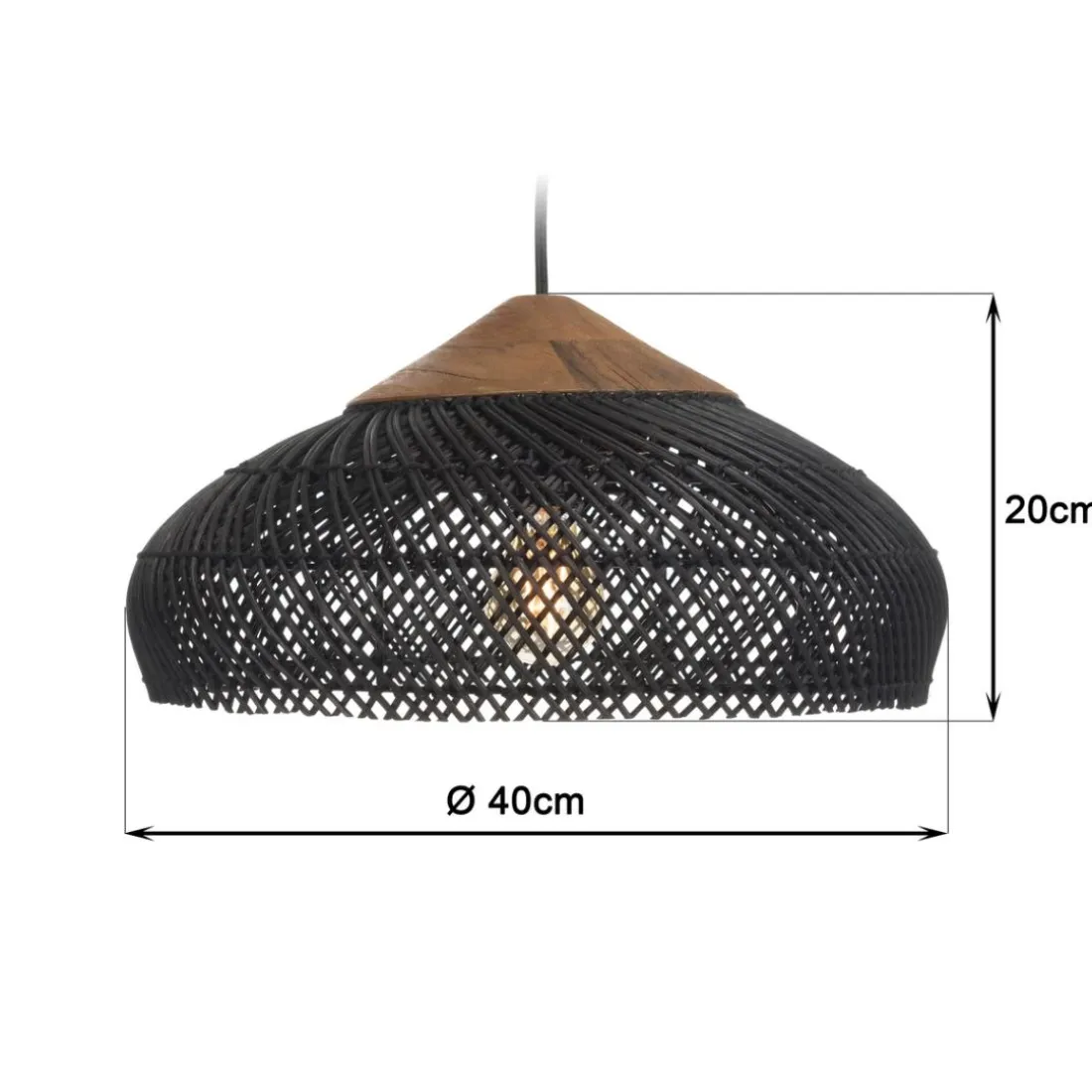 Suspension en rotin couleur noire et teck recyclé SIXTINE