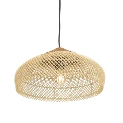 Suspension en rotin couleur naturelle et teck recyclé SIXTINE