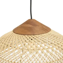 Suspension en rotin couleur naturelle et teck recyclé SIXTINE
