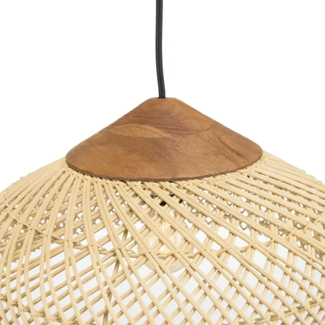 Suspension en rotin couleur naturelle et teck recyclé SIXTINE