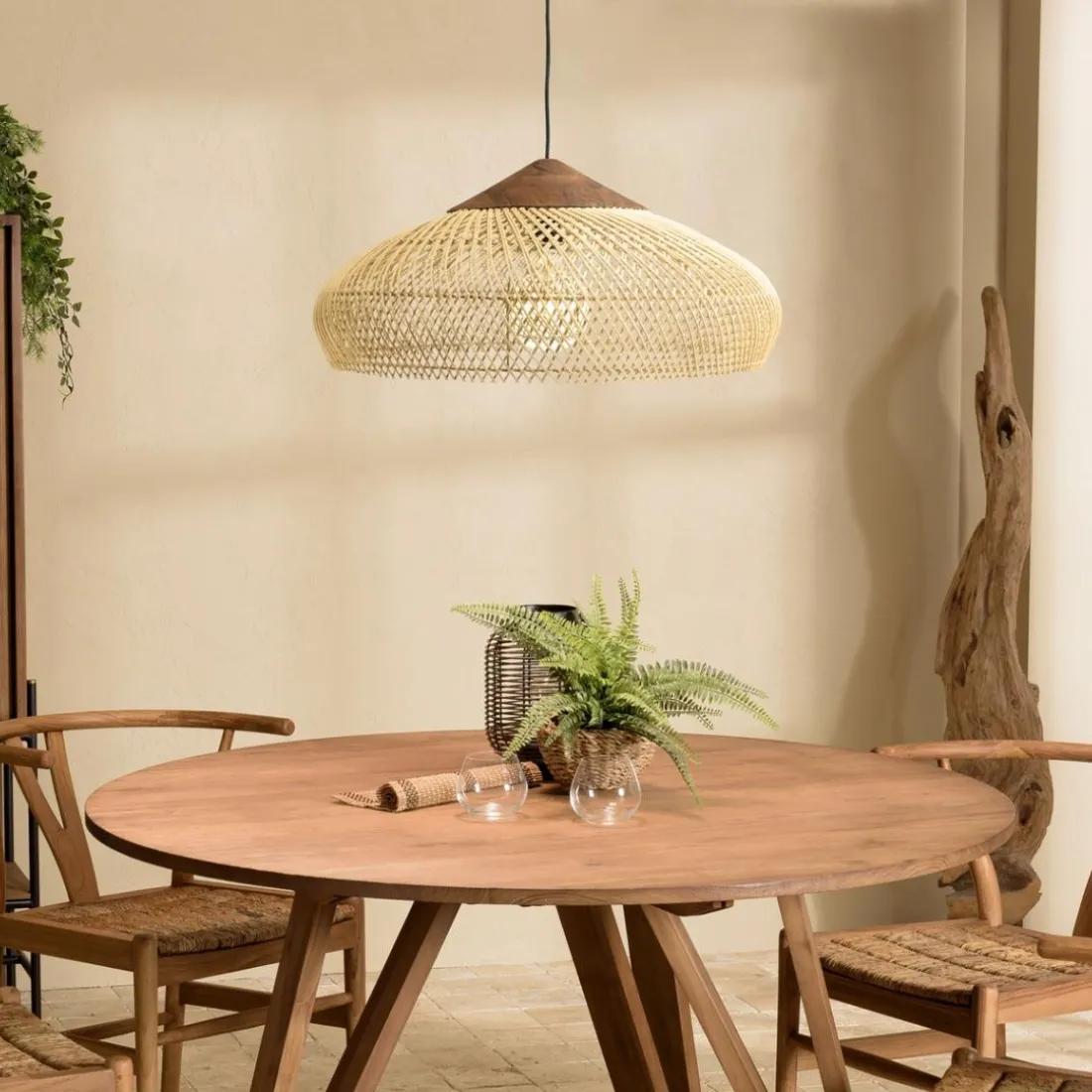 Suspension en rotin et teck recyclé SIXTINE couleur naturelle