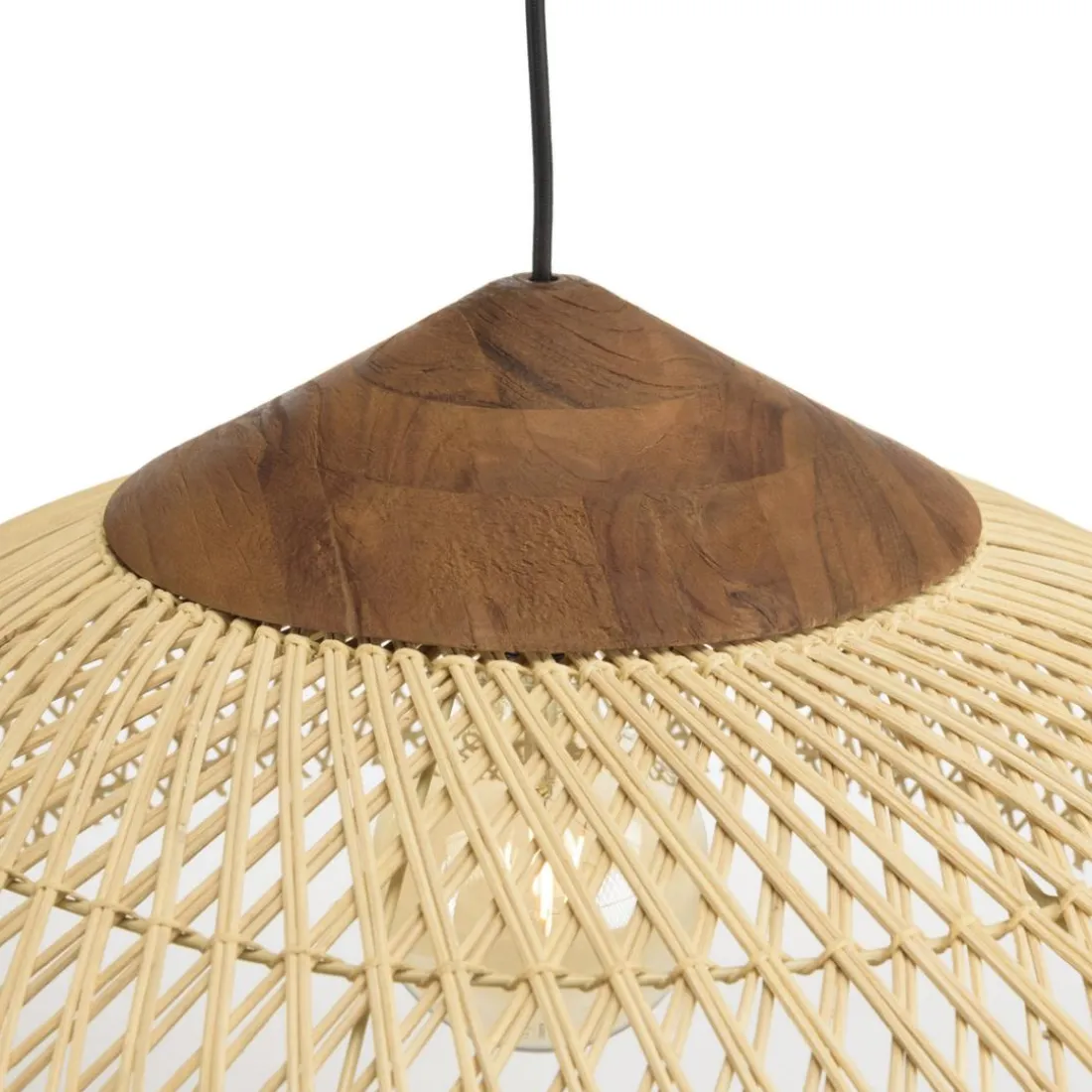 Suspension en rotin et teck recyclé SIXTINE couleur naturelle