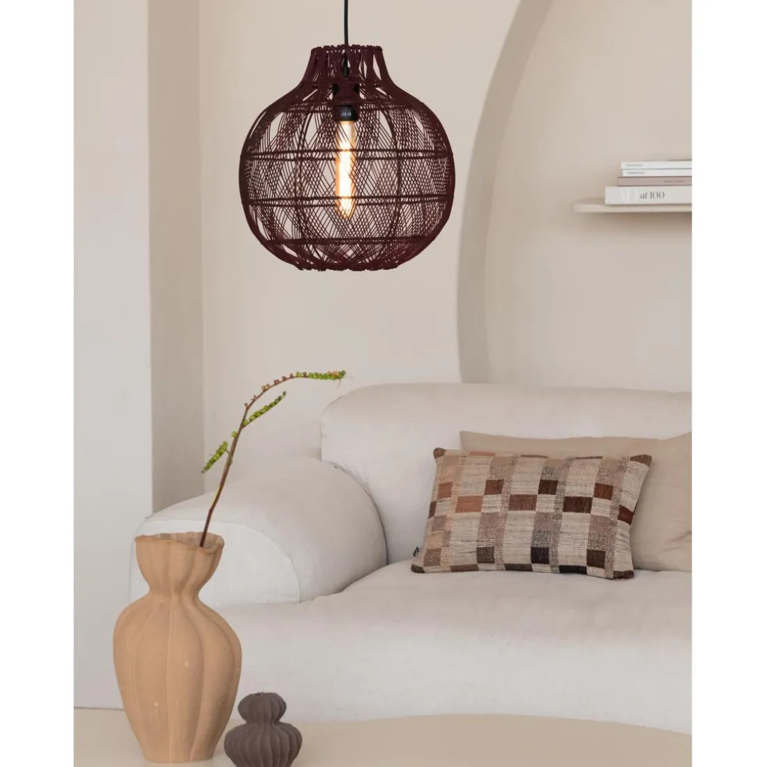 Suspension Mendoza bambou abat-jour bordeaux