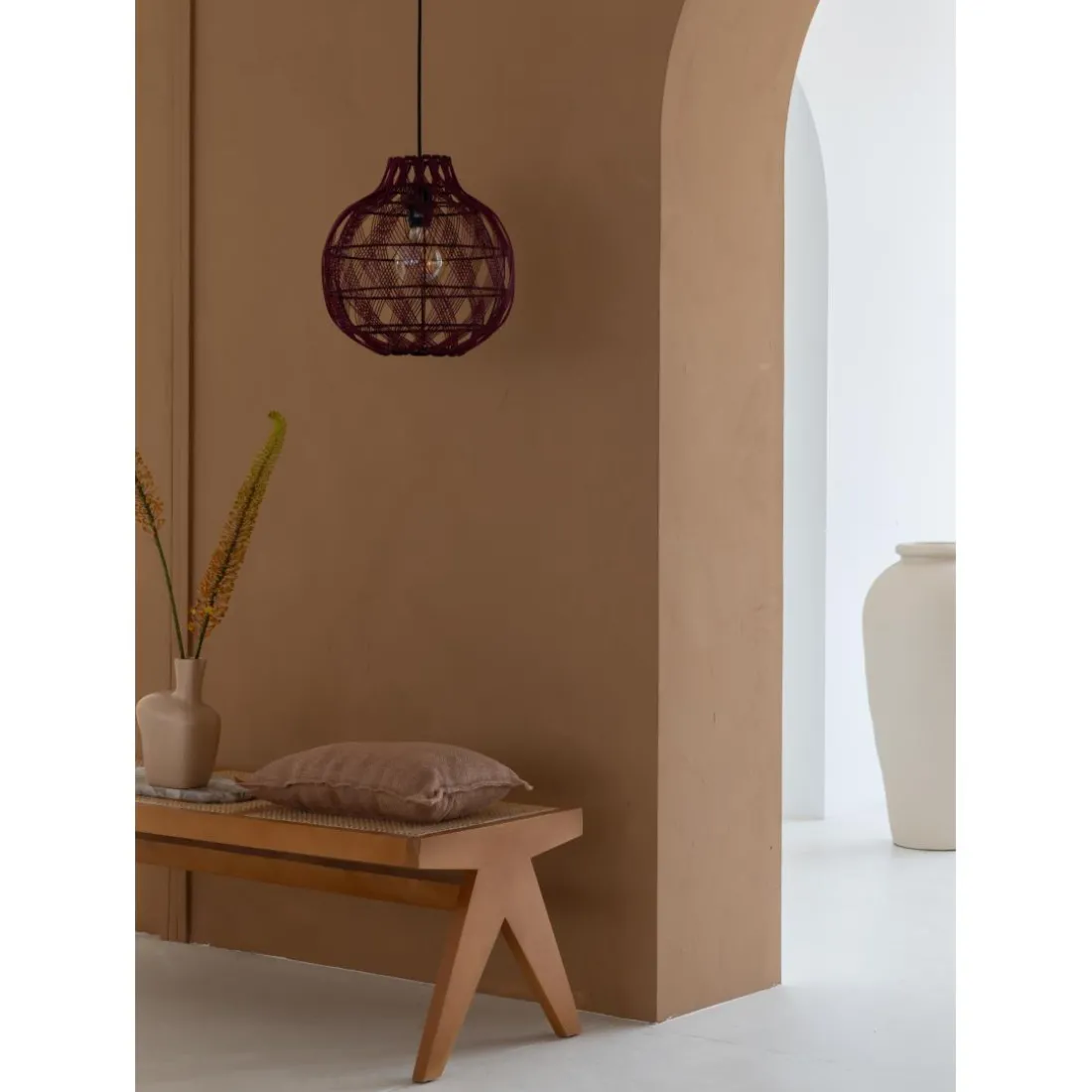 Suspension Mendoza bambou abat-jour bordeaux
