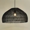 Suspension ronde 'CANUL' en rotin tressé noir