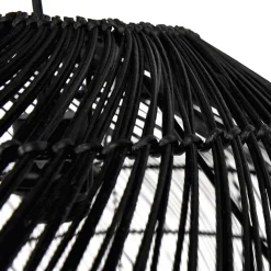 Suspension ronde 'CANUL' en rotin tressé noir