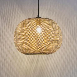 Suspension ronde 'CASIMIRA MINI' en bambou naturel