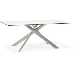 Table à diner 'MARKINA' en céramique blanche avec pied central en métal