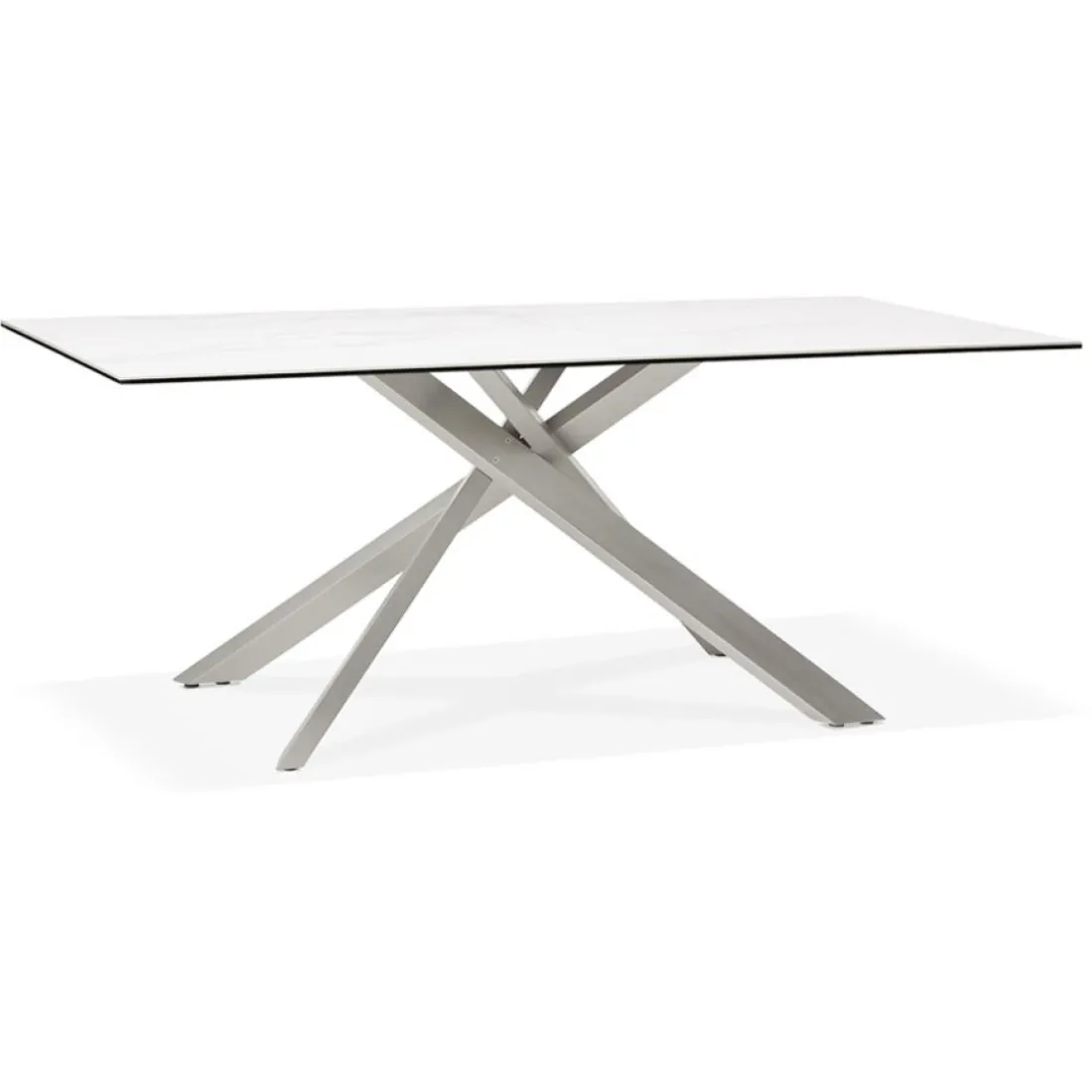 Table à diner 'MARKINA' en céramique blanche avec pied central en métal