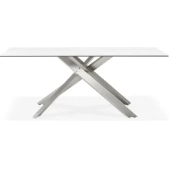Table à diner 'MARKINA' en céramique blanche avec pied central en métal