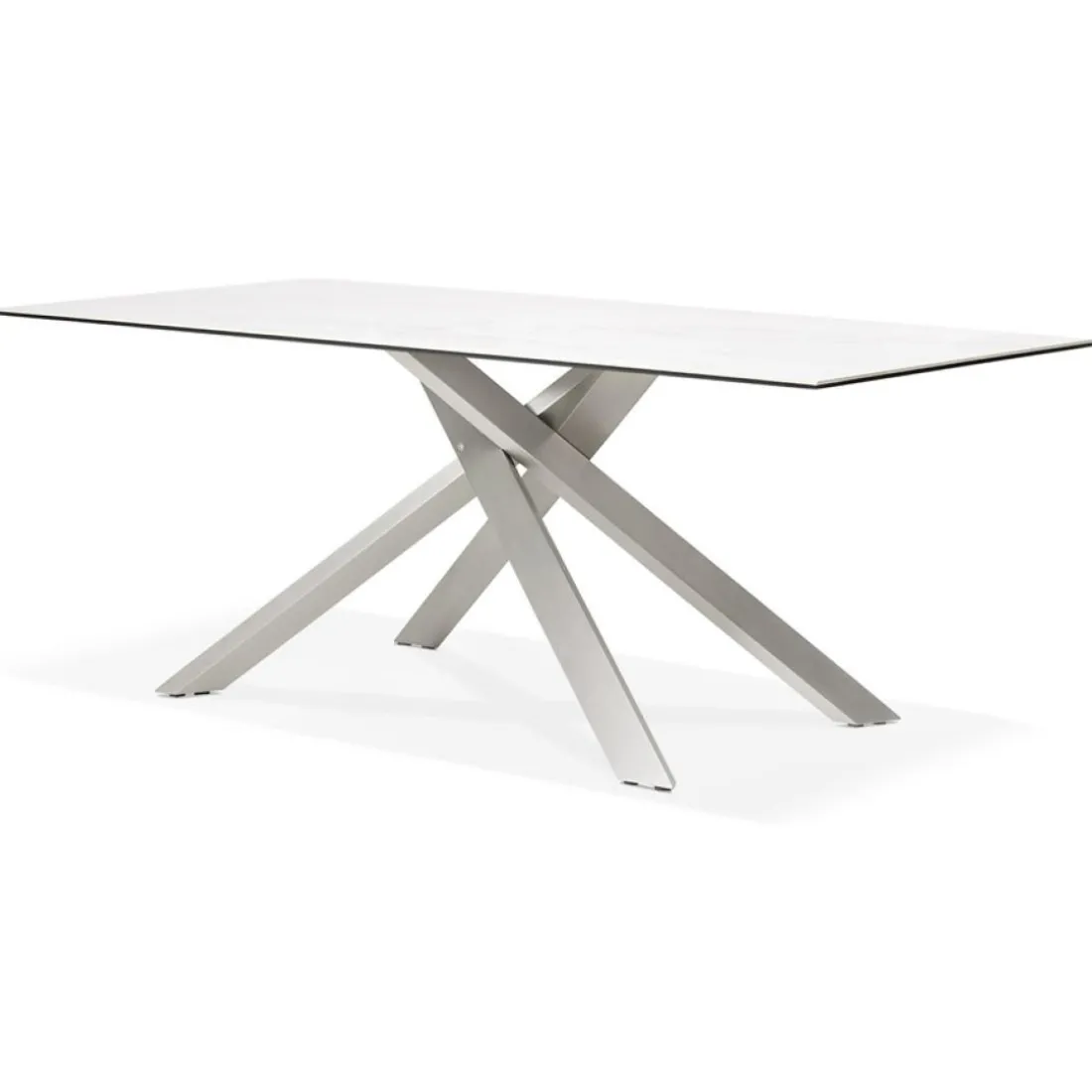 Table à diner 'MARKINA' en céramique blanche avec pied central en métal