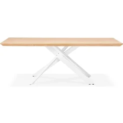 Table à diner 'WALABY' en bois finition naturelle avec pied central en x blanc
