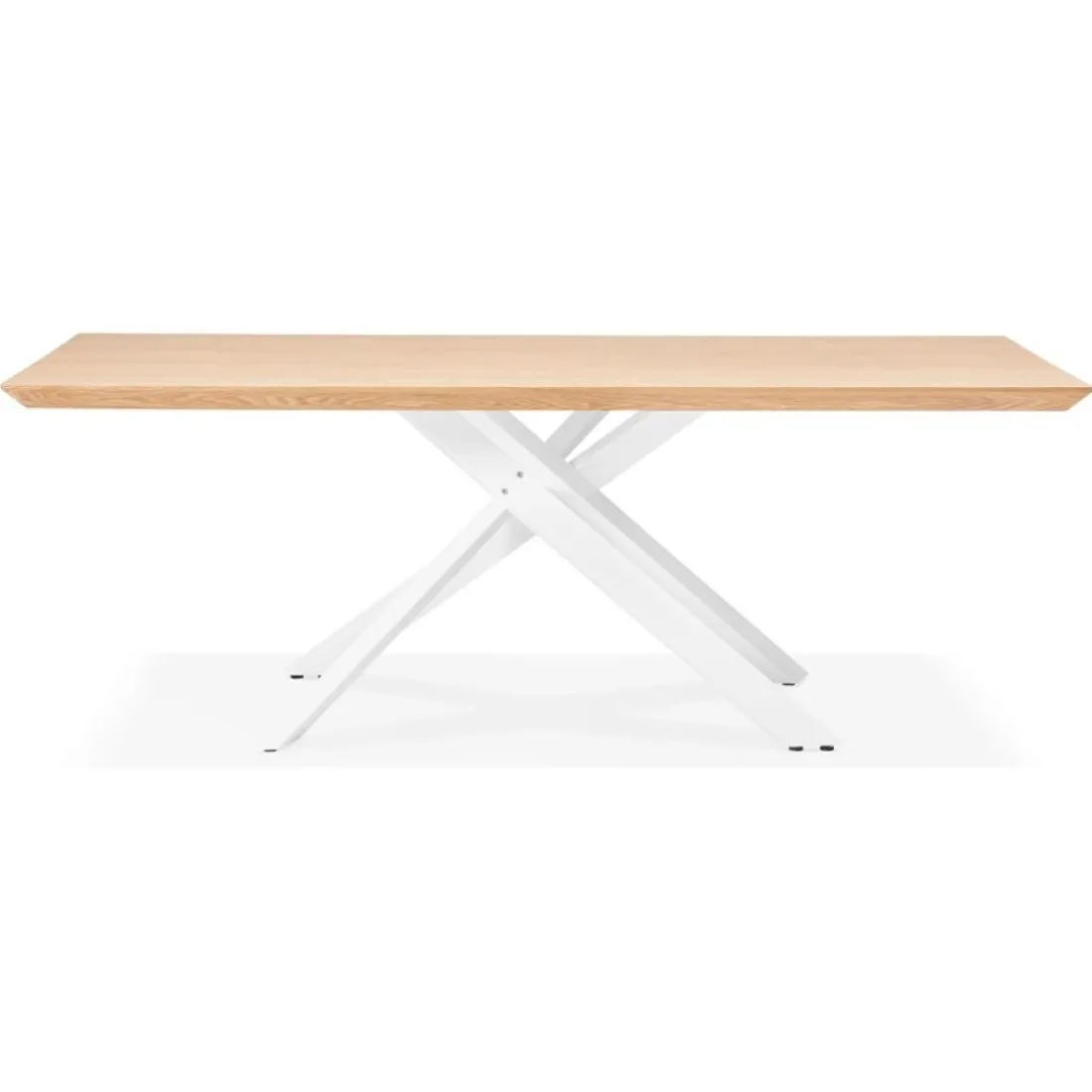 Table à diner 'WALABY' en bois finition naturelle avec pied central en x blanc