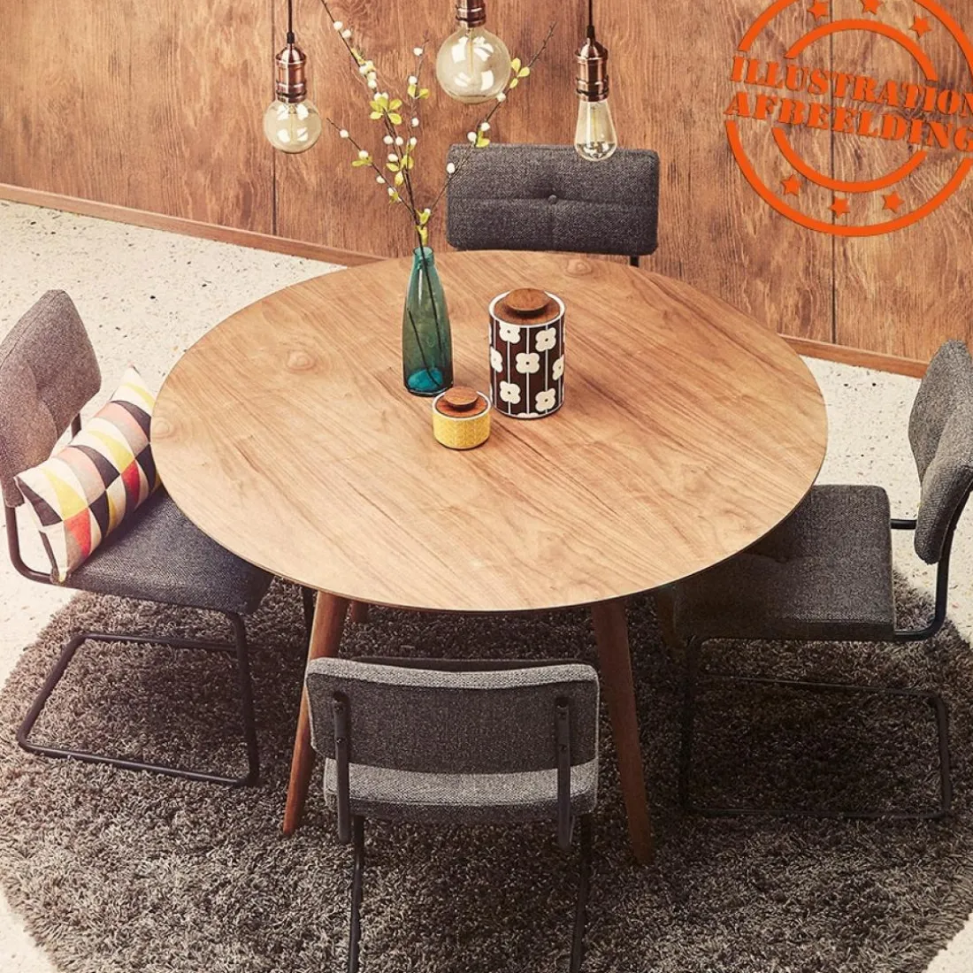 Table à dîner ronde 'SWEDY' en bois Noyer style scandinave