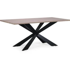Table à Manger Beige avec Piétement Croisé en Fer Noir LUKE