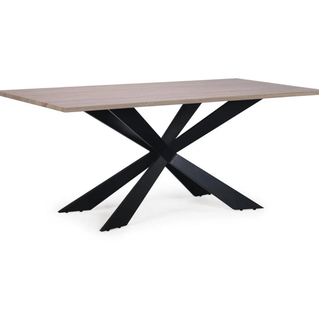 Table à Manger Beige avec Piétement Croisé en Fer Noir LUKE