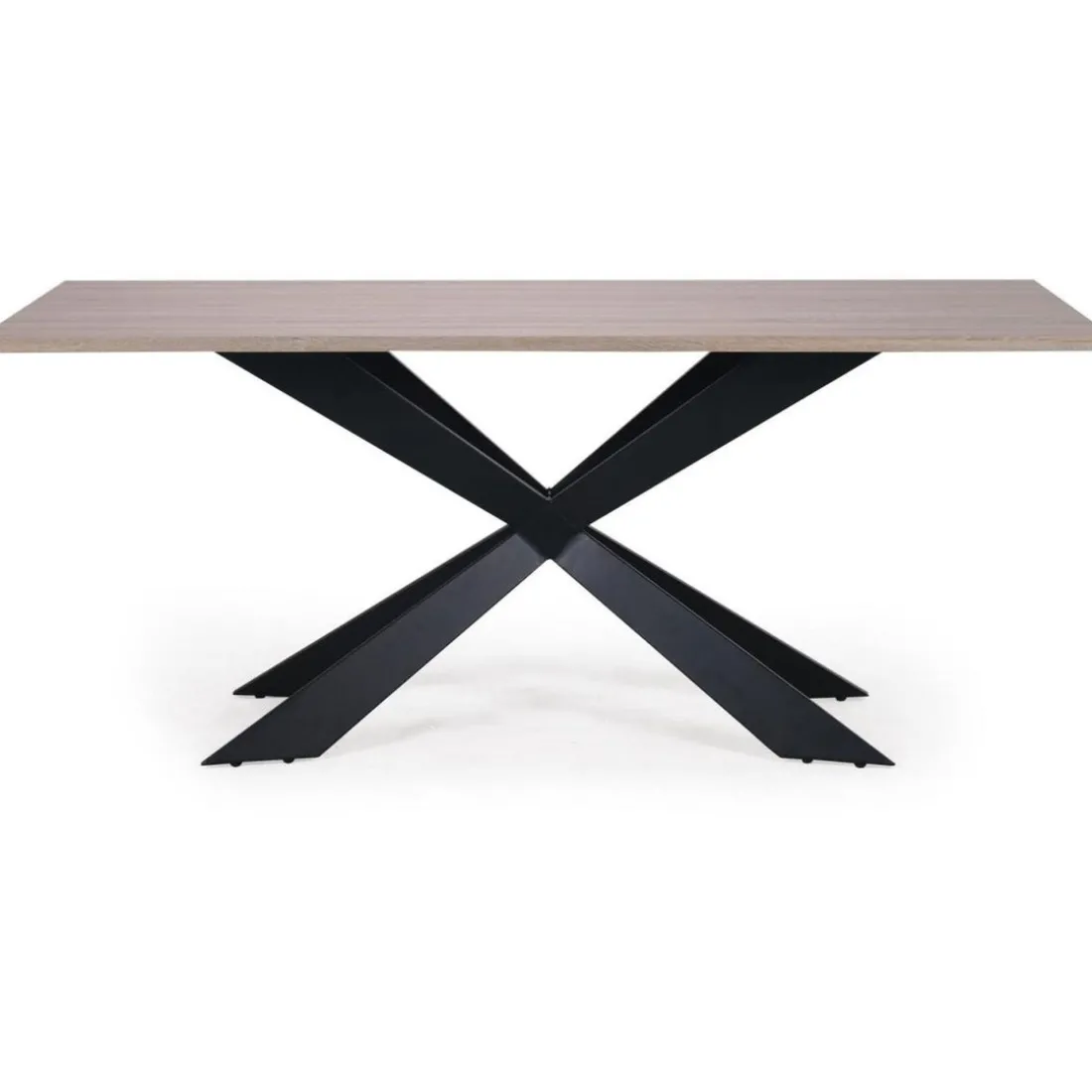 Table à Manger Beige avec Piétement Croisé en Fer Noir LUKE