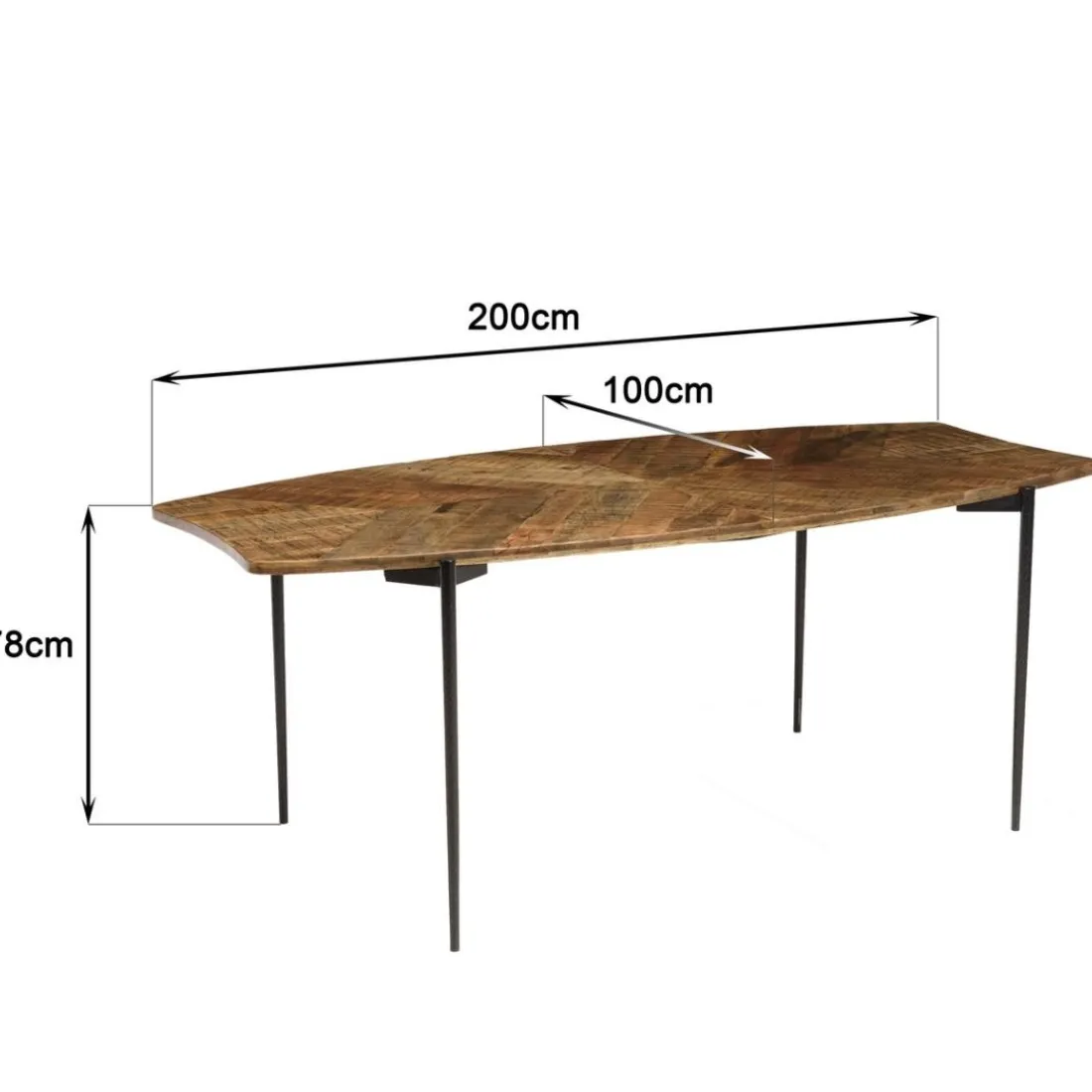 Table à manger bords concaves en bois et pieds métal KIARA