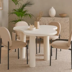 Table à manger forme nuage asymétrique VALDO Blanc minéral texturé