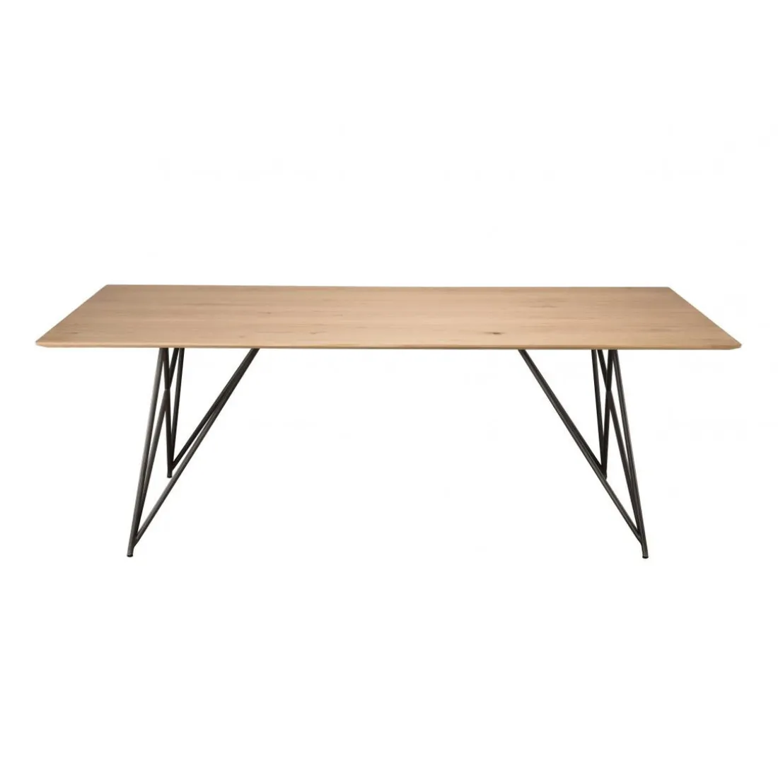 Table À Manger MAXENCE 220X100 Bois Chêne Pieds Croisés Métal