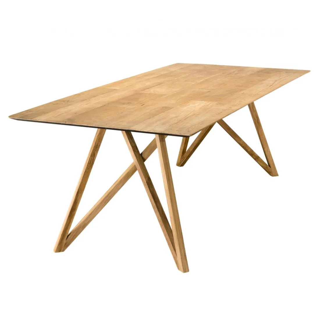 Table À Manger MAXENCE 220X100Cm Bois Teck Recyclé Pieds Croisés Teck