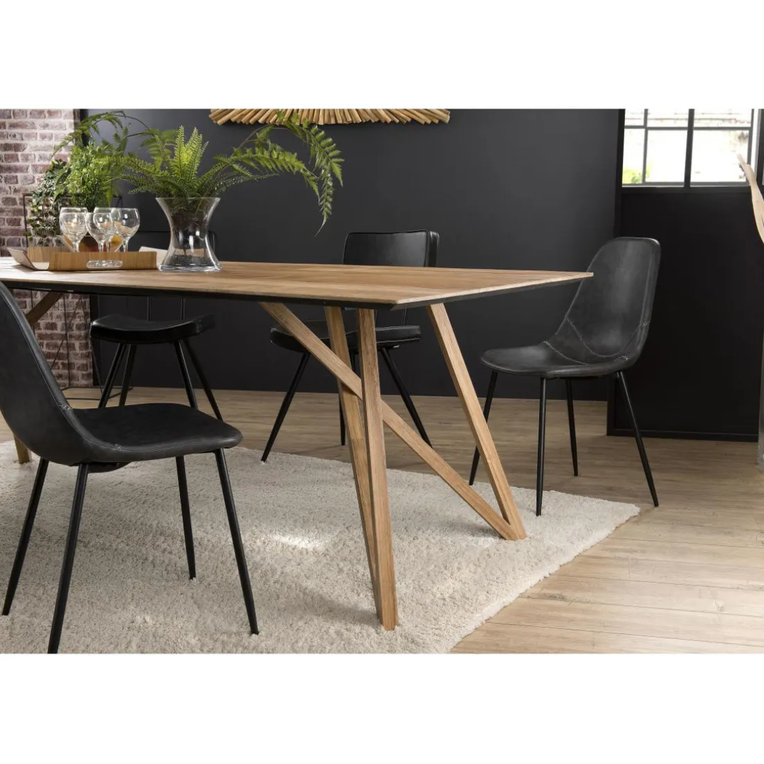 Table À Manger MAXENCE 220X100Cm Bois Teck Recyclé Pieds Croisés Teck