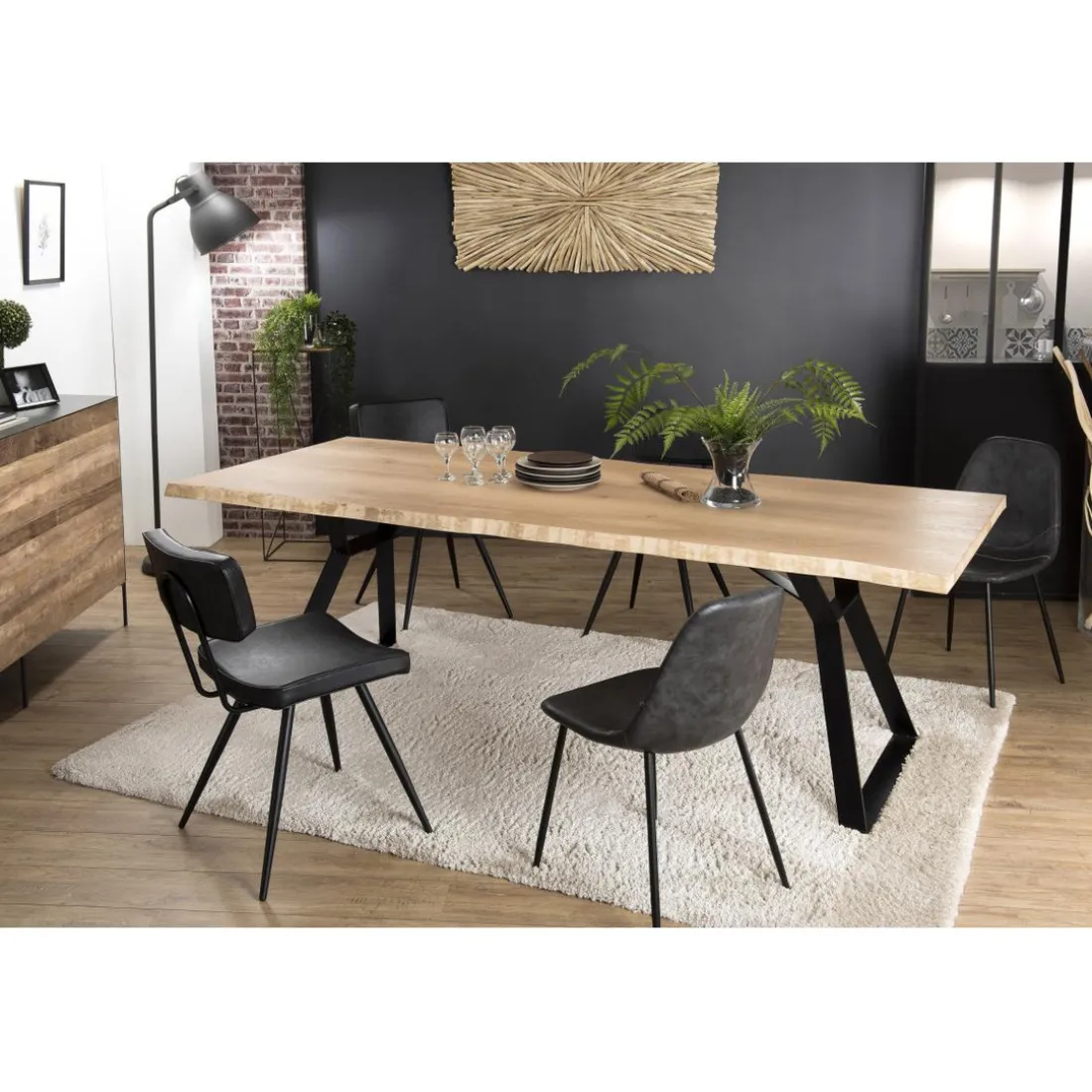 Table À Manger MAXENCE 230X100Cm Bois Chêne Pieds Métal