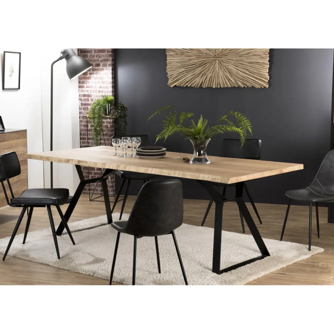 Table À Manger MAXENCE 230X100Cm Bois Chêne Pieds Métal