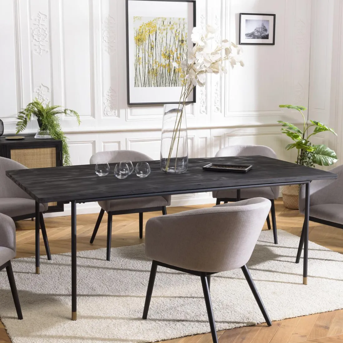 Table à Manger Noire 200 x 100 cm Pin Vieilli YANIS