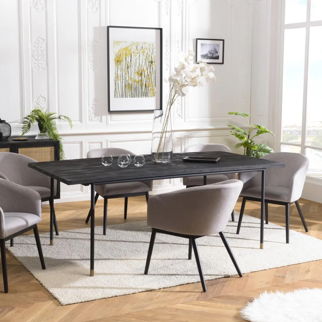 Table à Manger Noire 200 x 100 cm Pin Vieilli YANIS