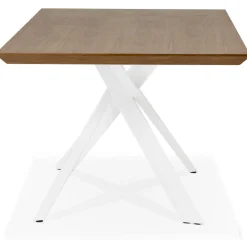 Table à Manger Piétement en Métal Blanc POTZ Marron foncé