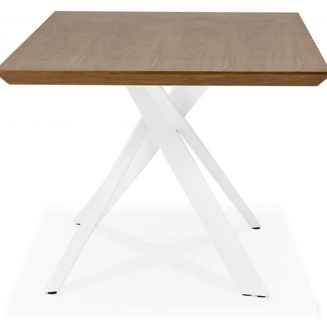 Table à Manger Piétement en Métal Blanc POTZ Marron foncé