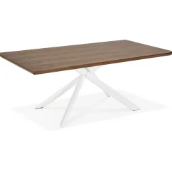 Table à Manger Piétement en Métal Blanc POTZ Marron foncé