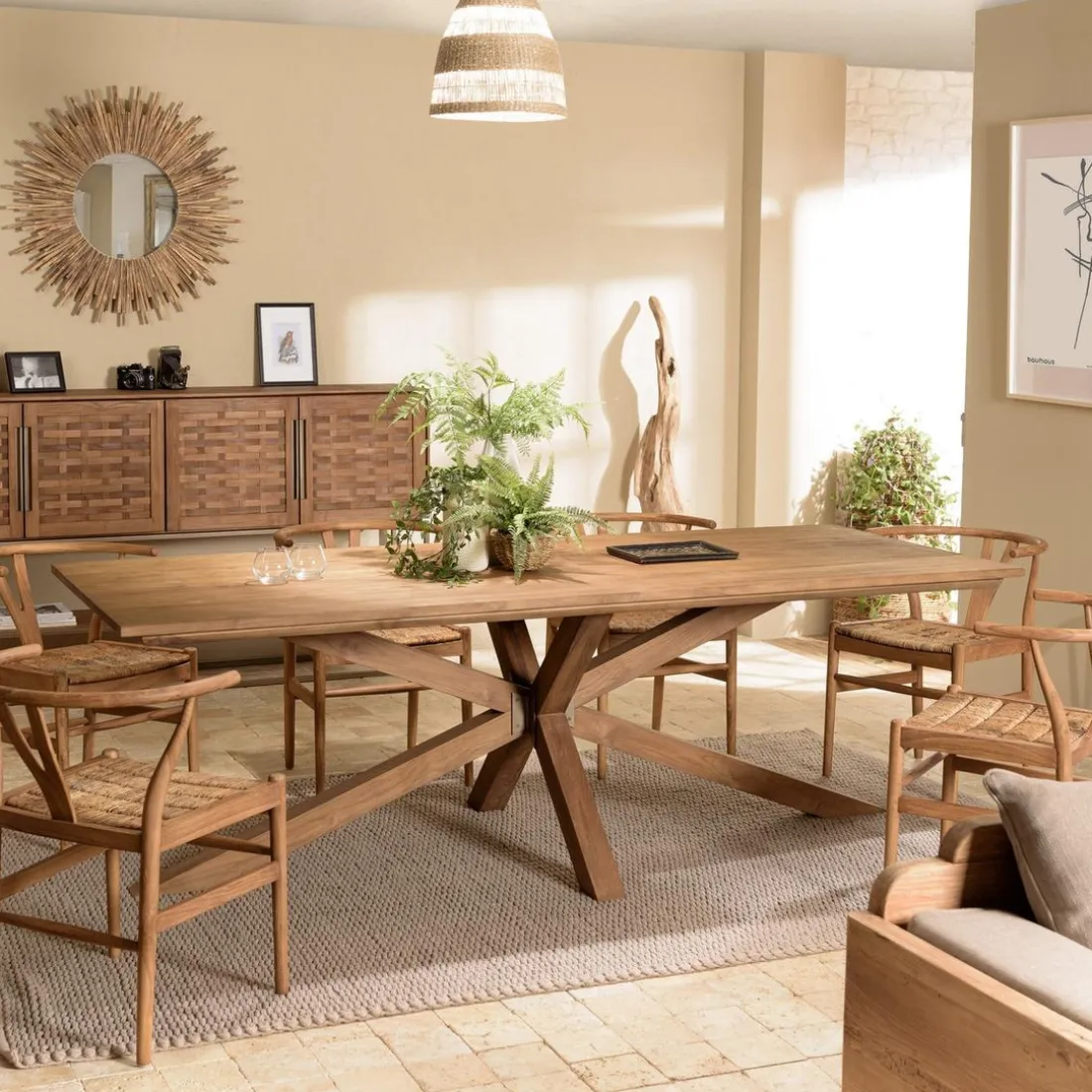 Table à manger rectangulaire 240x100cm en bois teck recyclé