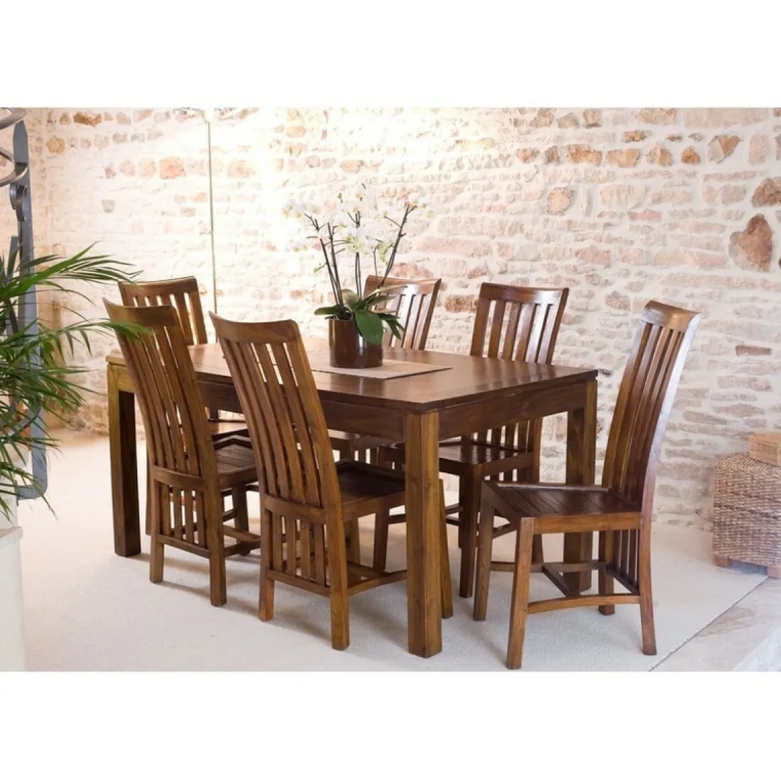 Table à manger rectangule avec rallonge 160x200 cm en bois mindi