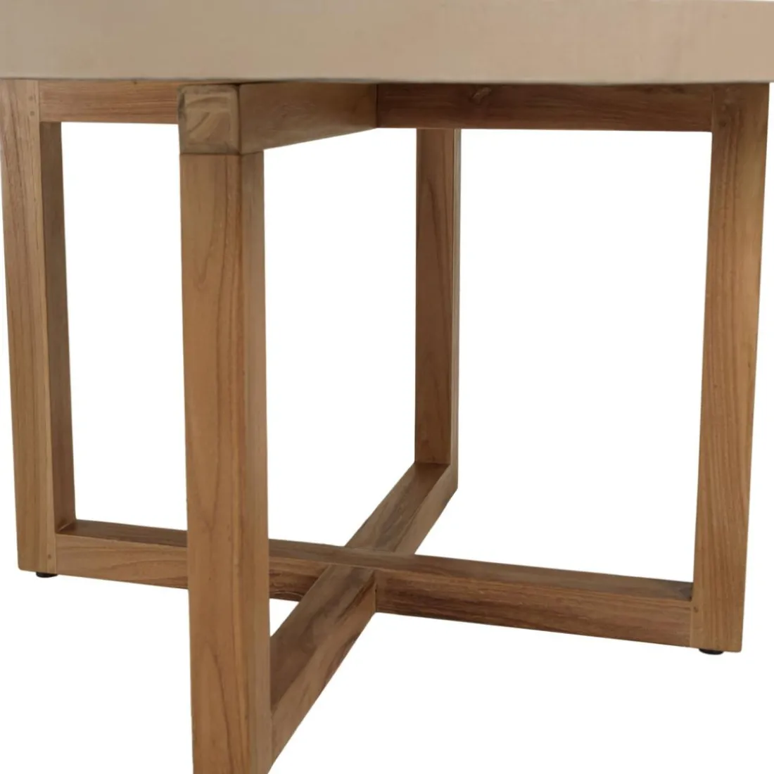 Table à manger ronde béton beige pieds croisés en teck DAK