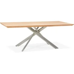 Table à manger 'WALABY' en bois finition naturelle avec pied central en métal