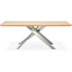 Table à manger 'WALABY' en bois finition naturelle avec pied central en métal
