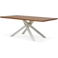 Table à manger 'WALABY' en bois finition Noyer avec pied central en métal