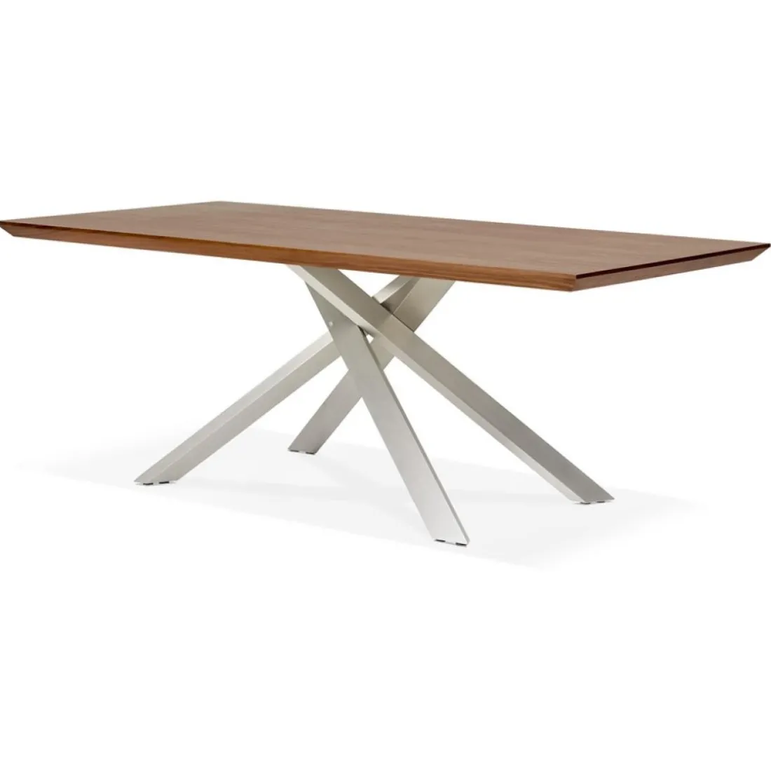 Table à manger 'WALABY' en bois finition Noyer avec pied central en métal
