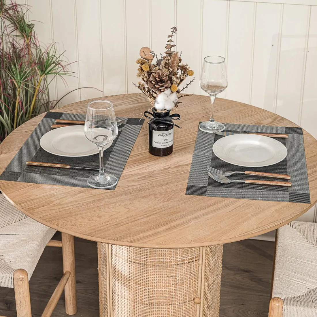 Table a Manger 4 personnes Ronde Bois Rotin