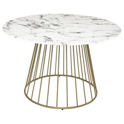Table A Manger Rayo, Plateau Verre Trempé Effet Marbre, Blanc D120 Cm