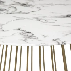 Table A Manger Rayo, Plateau Verre Trempé Effet Marbre, Blanc D120 Cm