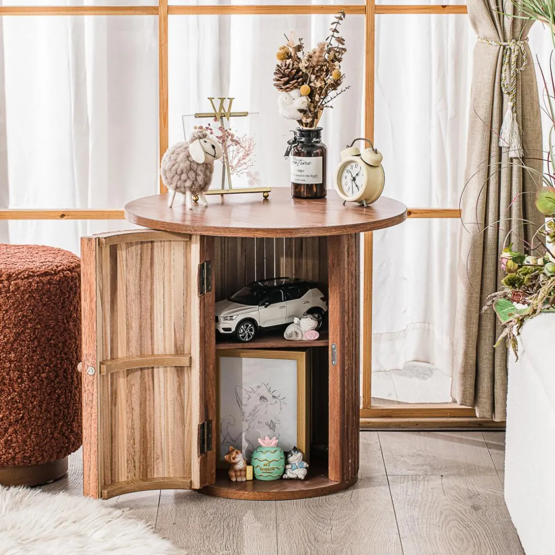 Table Appoint Bout de Canape Rangement en Bois