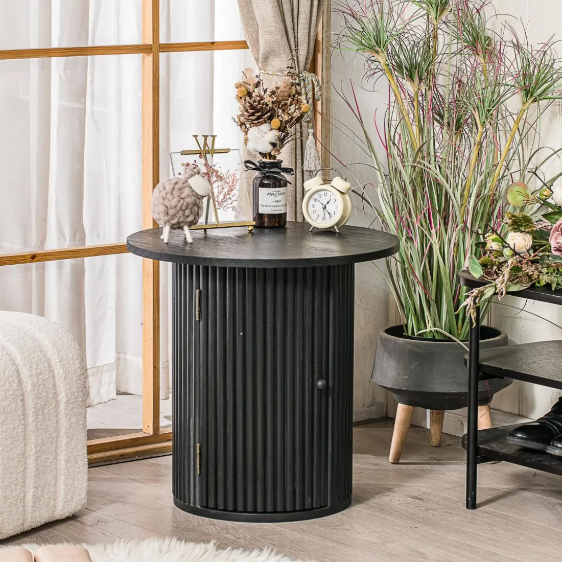 Table Appoint Bout de Canape Rangement en Bois noir