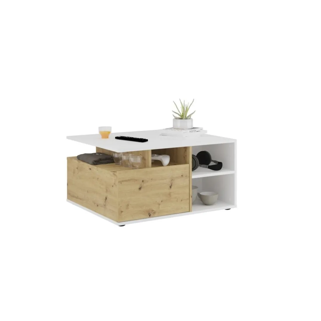 Table basse 1 tiroir TWIN 2 blanc et naturel
