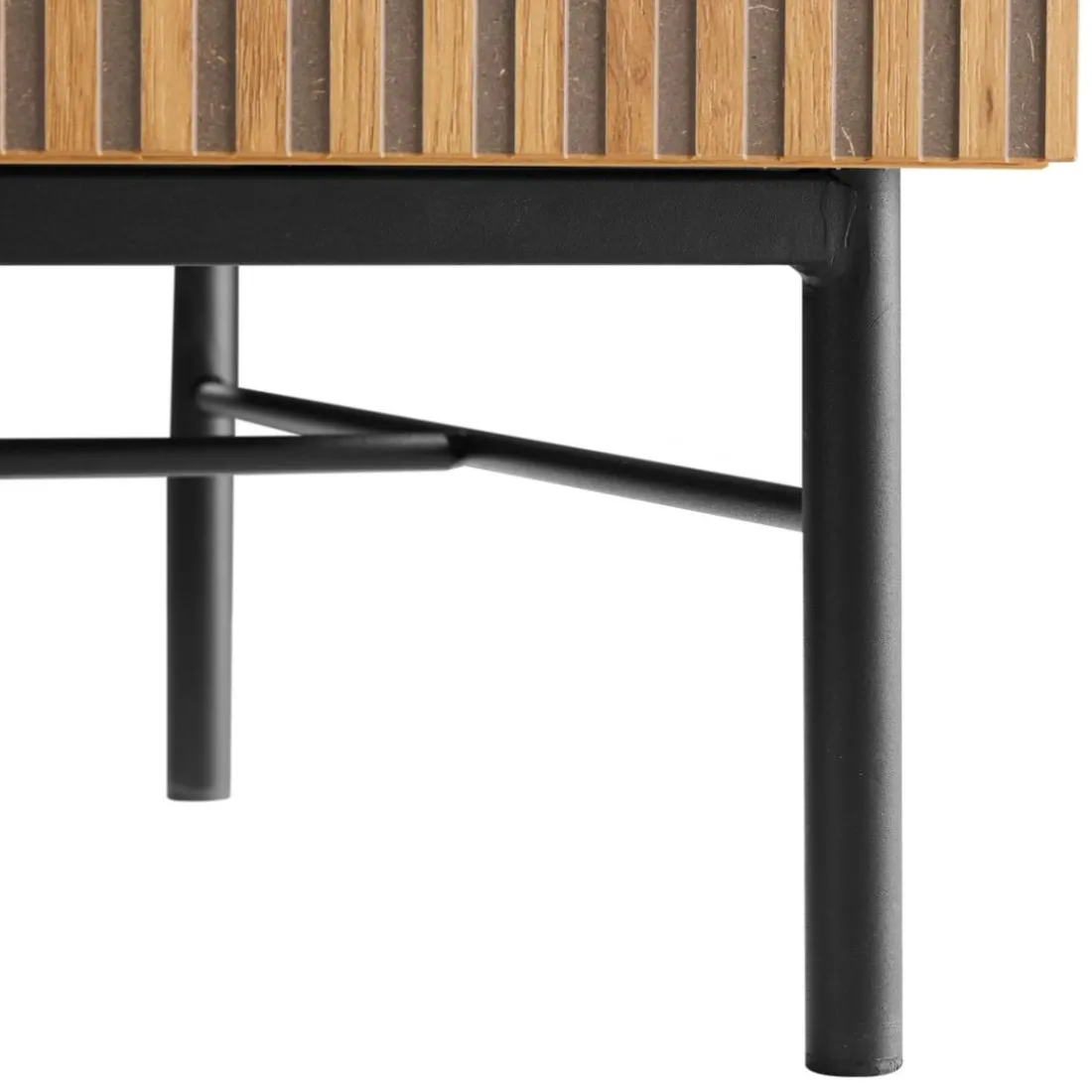 Table basse 2 tiroirs décor effet bois rainuré noir naturel SCOTT