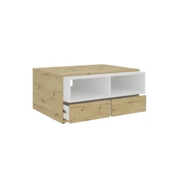 Table basse 2 tiroirs MONZA 2 blanc et naturel